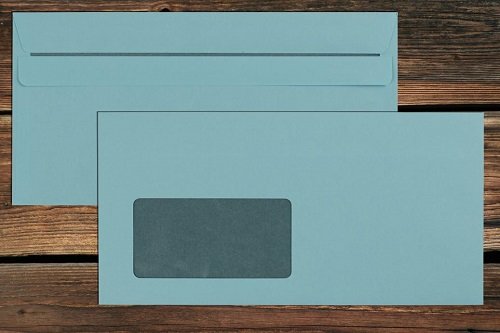 Briefumschlag DIN lang blau mit Fenster innen grau