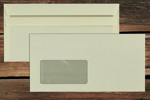 Briefumschlag DIN lang chamois mit Fenster innen grau