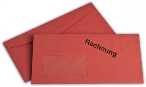 Kuvertierumschläge DIN lang Recycling rot mit Fenster 75g - Rechnung