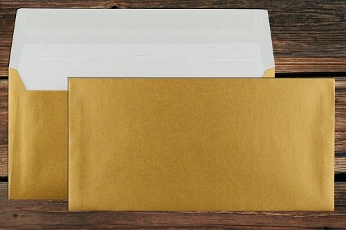 Briefumschlag DIN lang gold mit Seidenfutter weiss